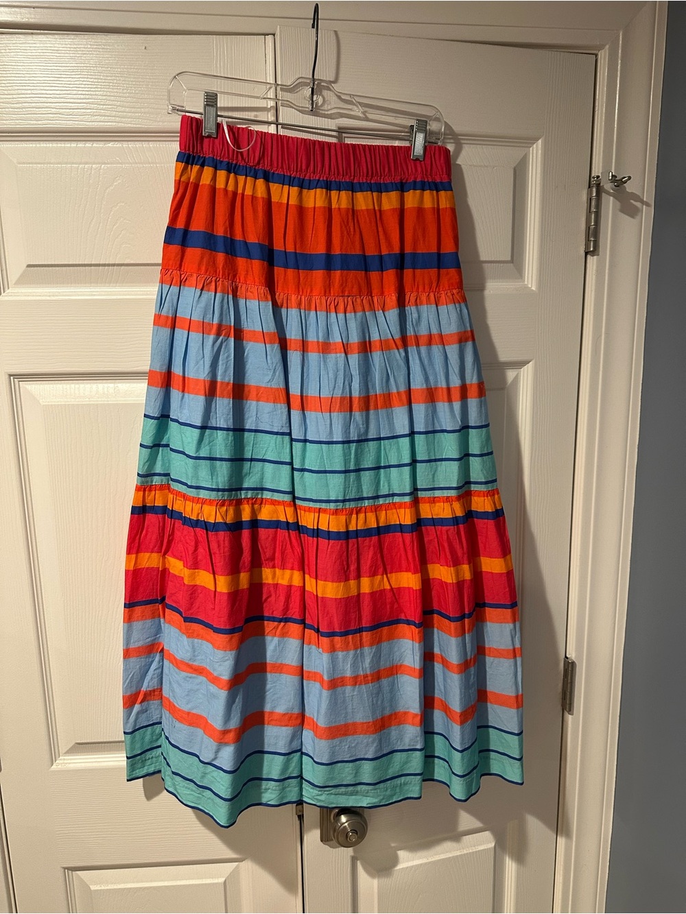 Southern Tide Striped Maxi Skirt in Blue, Red, Orange and Mint